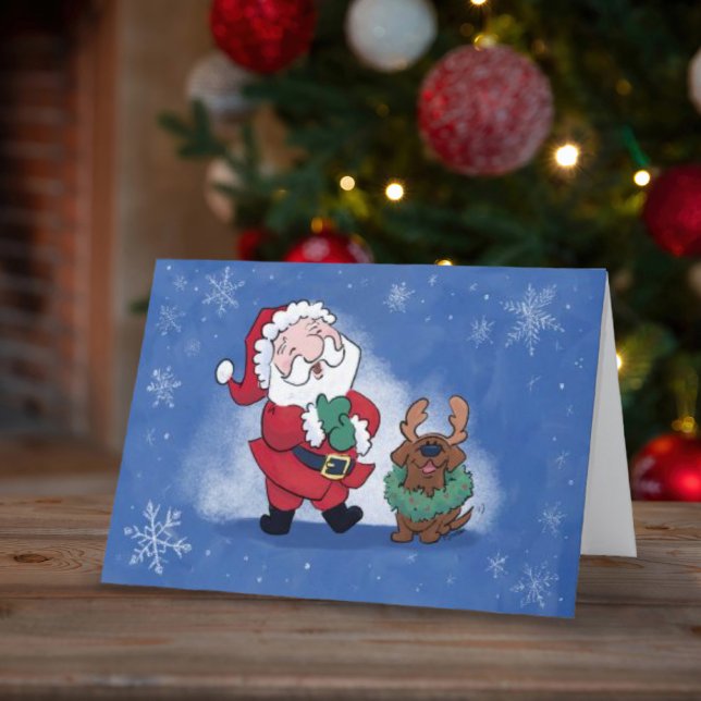 Santa Chocolate Lab Reindeer Joy Laughter  Holiday Card (Creator Uploaded)