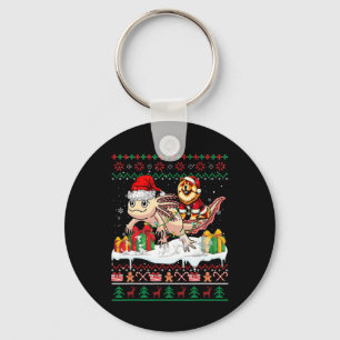 Santa Chow Chow Riding Axolotl Christmas Sweater L Keychain