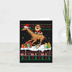 Santa Chow Chow Riding Giraffe Christmas Sweater L Card