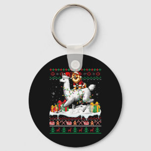 Santa Chow Chow Riding Llama Christmas Sweater Lov Keychain