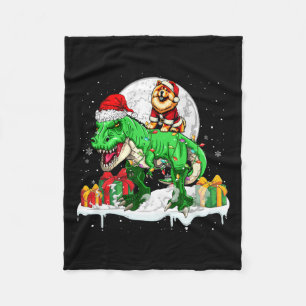 Santa Chow Chow Riding T-rex Christmas Owner Kids  Fleece Blanket