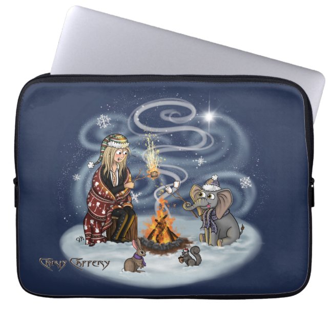 Santa Chris & Wilbur Fireside Laptop Sleeve (Front)