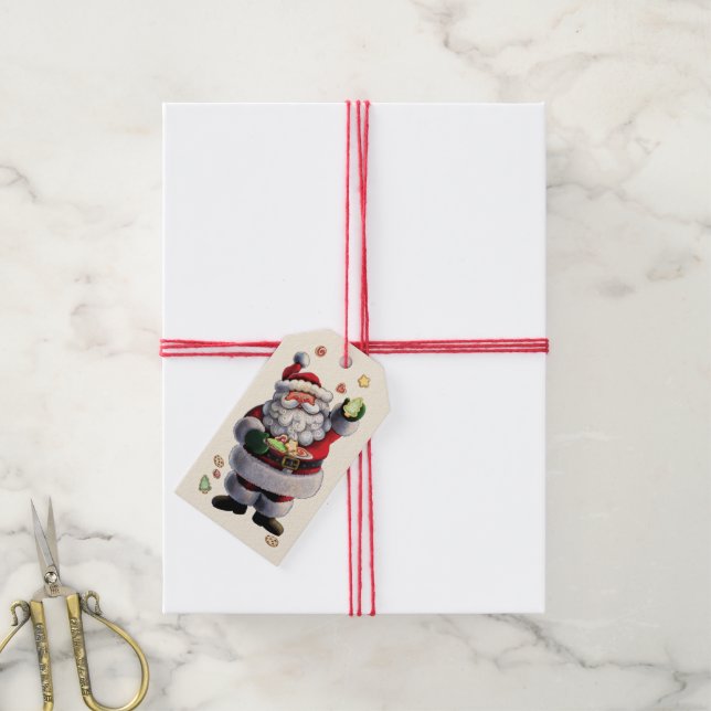 Santa Christmas Christmas Cookies Gift Tag (With Twine)