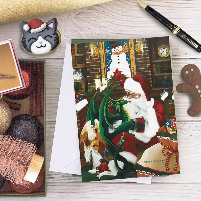 Santa Christmas Dragon Fantasy Holiday Postcard (Creator Uploaded)