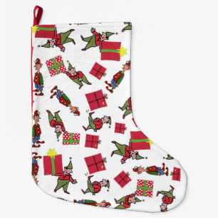 Santa Christmas Elves fleece Christmas stocking lg