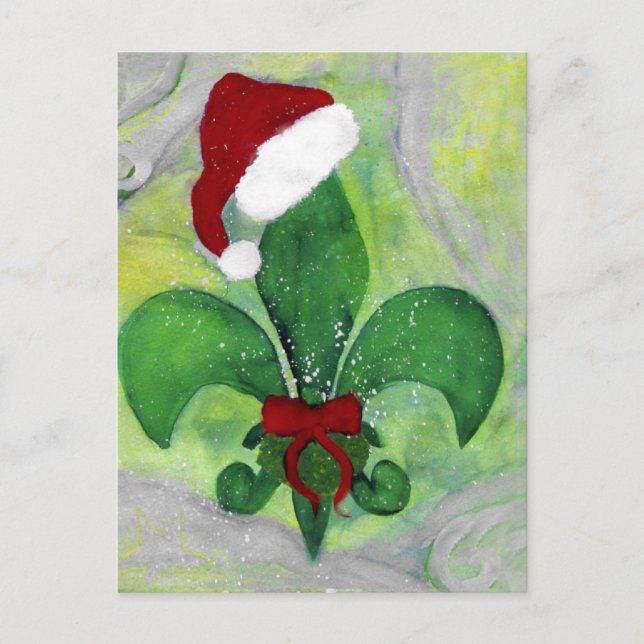 Santa Christmas Fleur de lis Holiday Card (Front)