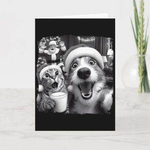 Santa Christmas Funny Cat Taking Selfie Racoon Xma Card