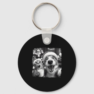 Santa Christmas Funny Cat Taking Selfie Racoon Xma Keychain