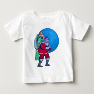 SANTA,CHRISTMAS GIFT SACK AND TOYS IN STARRY SKY BABY T-Shirt