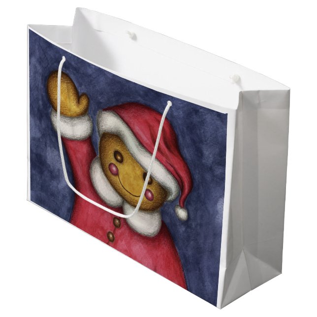 Santa Christmas Gingerbread Holiday Cute Gift Bag (Front Angled)