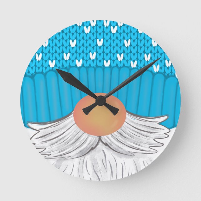Santa Christmas Gnome Winter Hat Beard Sweater Round Clock (Front)