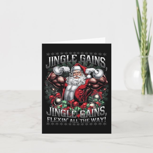 Santa Christmas Gym Workout Jingle Gains Flexin Al Card (Front)
