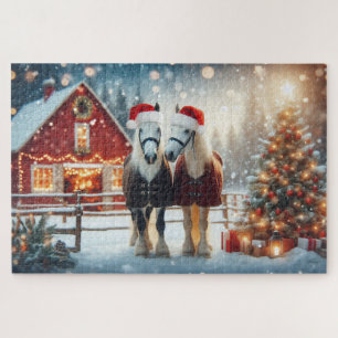 Santa Christmas horses on the farm Jigsaw Puzzle