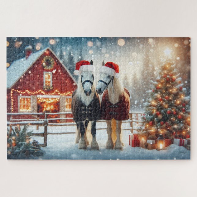 Santa Christmas horses on the farm Jigsaw Puzzle (Horizontal)
