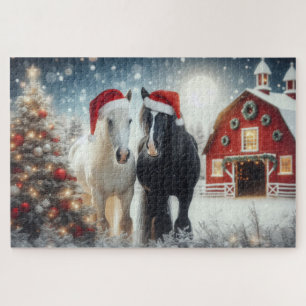 Santa Christmas horses on the farm Jigsaw Puzzle