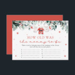 Santa Christmas How Old Was Mommy Baby Shower Game Enclosure Card<br><div class="desc">Add a playful and festive twist to your baby shower with our Red Santa Christmas "How Old Was Mommy?" Baby Shower Game! In this fun holiday game, guests take turns guessing how old the mom-to-be was when she was a baby, based on a collection of adorable red Santa-themed baby clothes...</div>