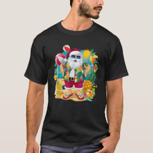 Santa Christmas in July on Beach Hawaiian Summer V T-Shirt
