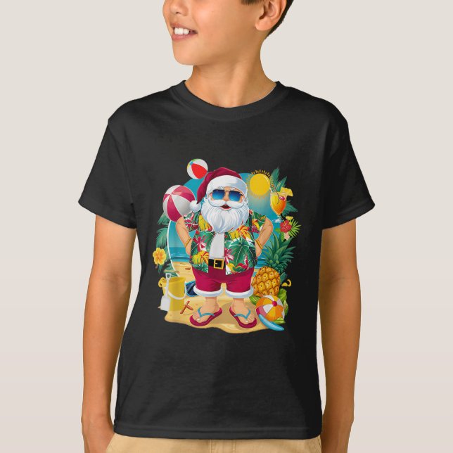 Santa Christmas In July On Beach Hawaiian Summer V T-Shirt (Front)