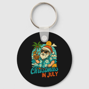 Santa Christmas In July Palm Tree Xmas Summer Beac Keychain