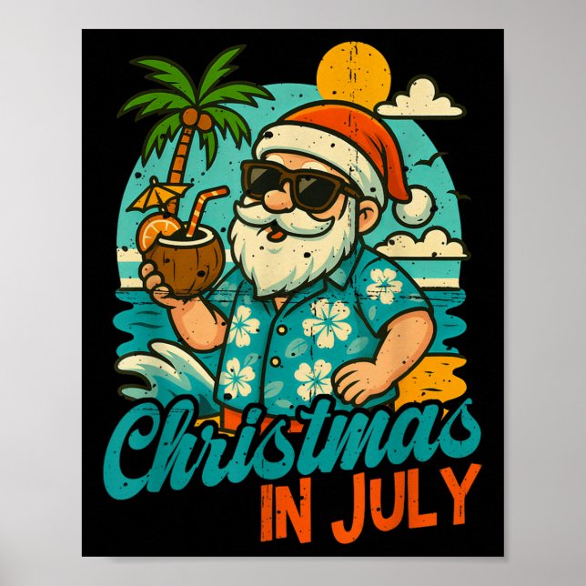 Santa Christmas In July Palm Tree Xmas Summer Beac Poster (Front)