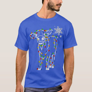 Santa Christmas Lights Cow Reindeer Hat Funny Cow T-Shirt