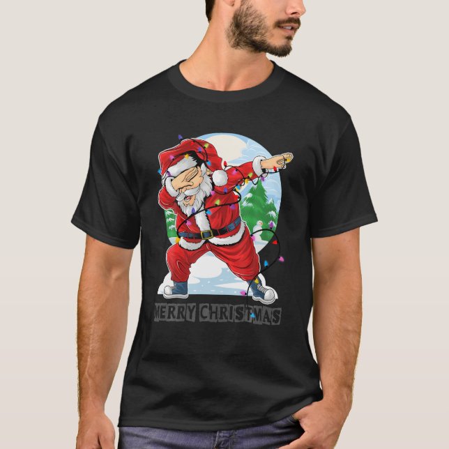 Santa Christmas Lights Funny Christmas Tree T-Shirt (Front)