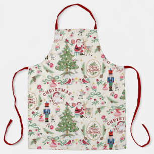 Santa Christmas Magic Watercolor Retro Nutcracker Apron