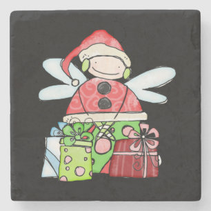 Santa Christmas Marble Stone Coaster, Black  Coaster