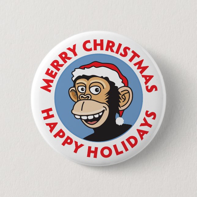 Santa Christmas Monkey 2 Inch Round Button (Front)