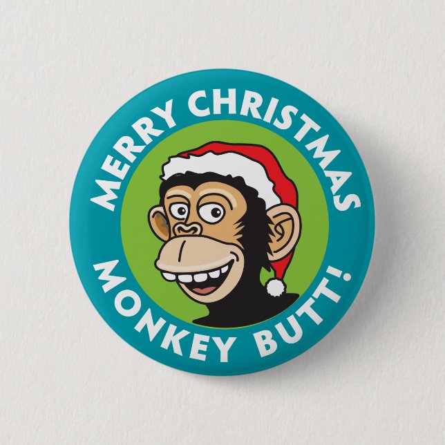 Santa Christmas Monkey 2 Inch Round Button (Front)