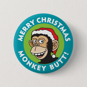 Santa Christmas Monkey 2 Inch Round Button