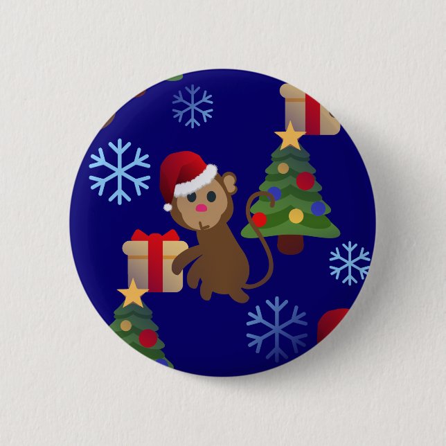 santa christmas monkey emoji 2 inch round button (Front)