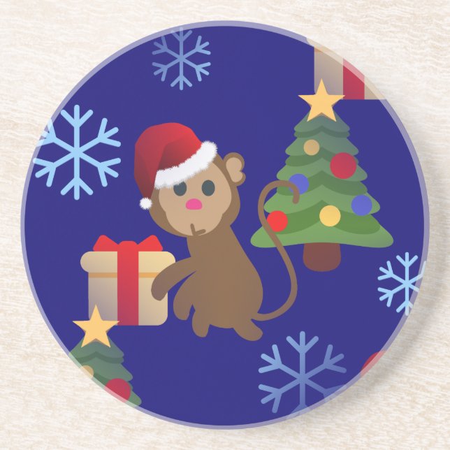 santa christmas monkey emoji coaster (Front)