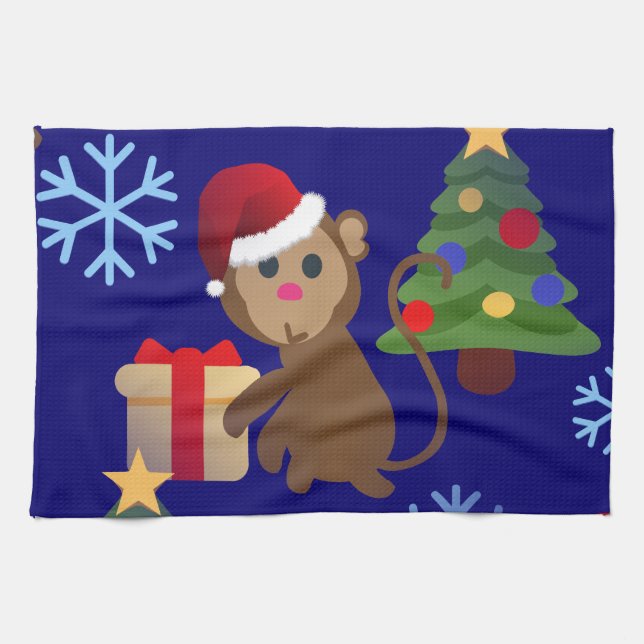 santa christmas monkey emoji kitchen towel (Horizontal)