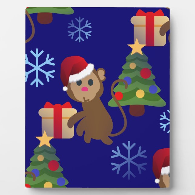santa christmas monkey emoji plaque (Front)