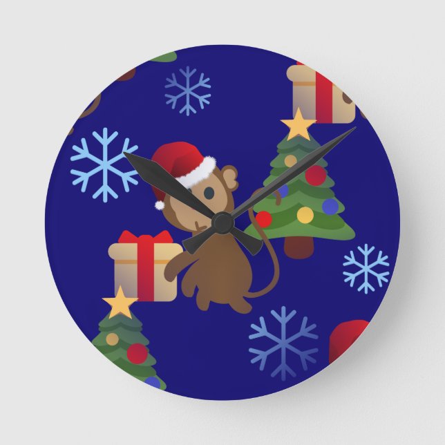 santa christmas monkey emoji round clock (Front)