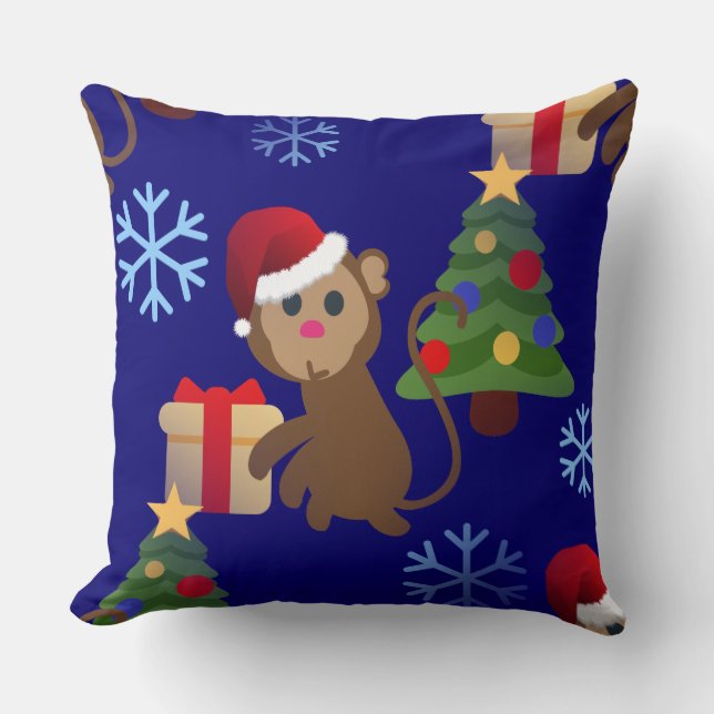 santa christmas monkey emoji throw pillow (Front)