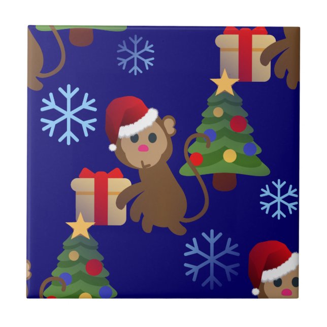 santa christmas monkey emoji tile (Front)