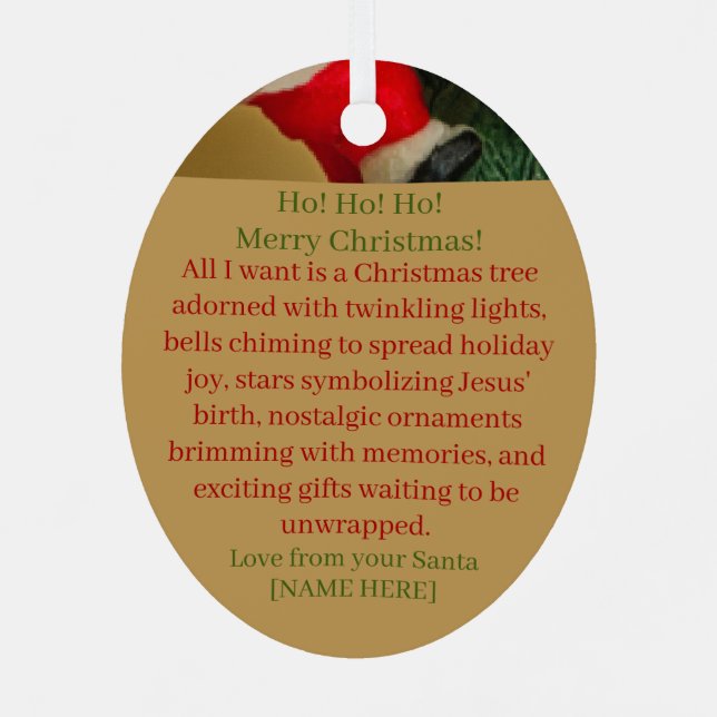 Santa Christmas Ornament with Personalized Wish (Back)