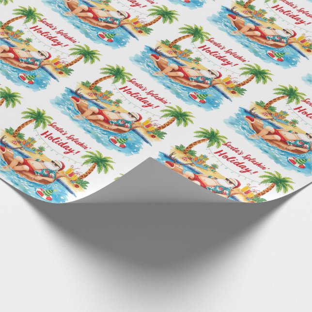 Santa Christmas Party at the pool  Wrapping Paper (Corner)