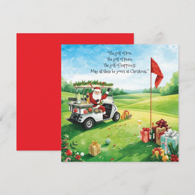 Santa Christmas party on the golf course Holiday Card (Front/Back)