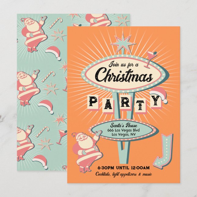 Santa Christmas Party Sign Mod Retro Invitation (Front/Back)