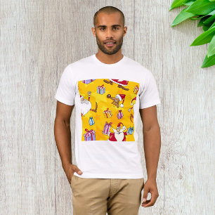 Santa Christmas Pattern with Gifts and Stars T-Shirt