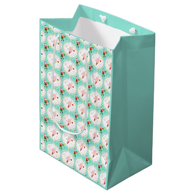 Santa Christmas Pickleball Ogee Pattern Medium Gift Bag (Front Angled)