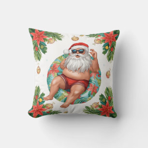 Santa Christmas Pool Party Throw Pillow