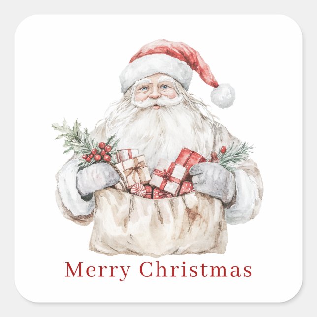 Santa Christmas Presents Square Sticker (Front)