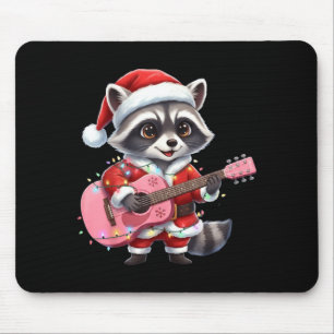 Santa Christmas Raccoon Playing Nk Guitar Mouse Pad