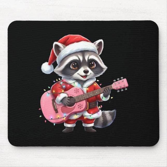 Santa Christmas Raccoon Playing Nk Guitar  Mouse Pad (Front)