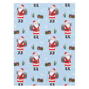Santa Christmas Red Wine Decor Festive Holiday  Tablecloth