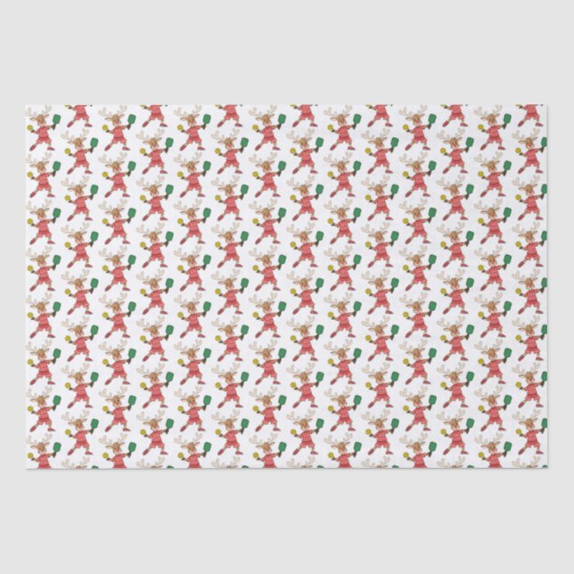 Santa Christmas Reindeer Playing Pickleball Tissue Paper (Front)